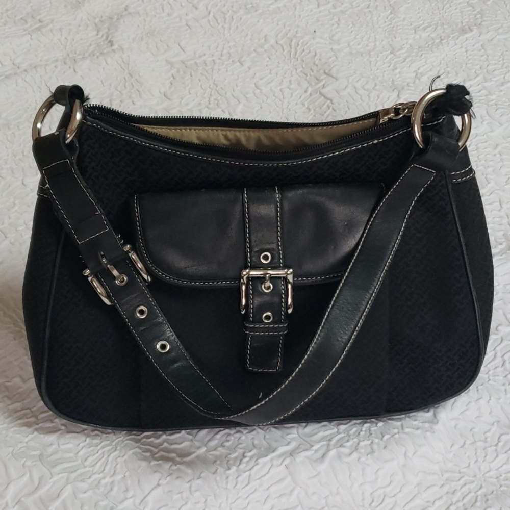 Talbots Vintage Black Midium Shoulder Bag, Cotton, Polyester Leather